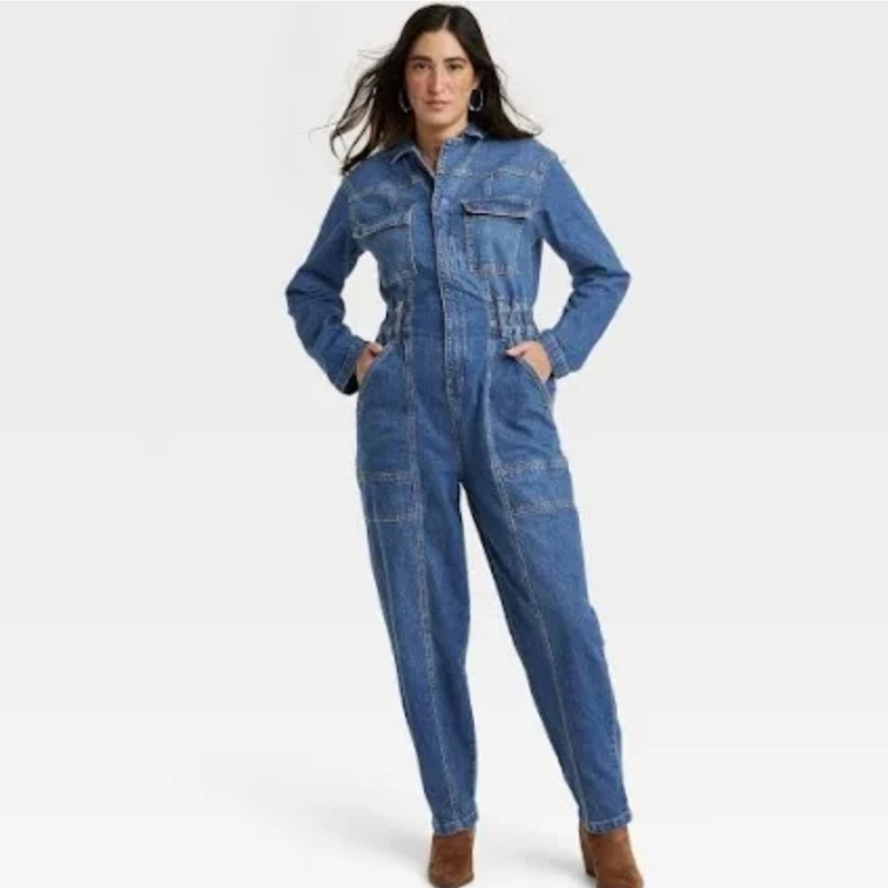 Universal Thread Medium Wash Denim Jumpsuit NWT Size 14